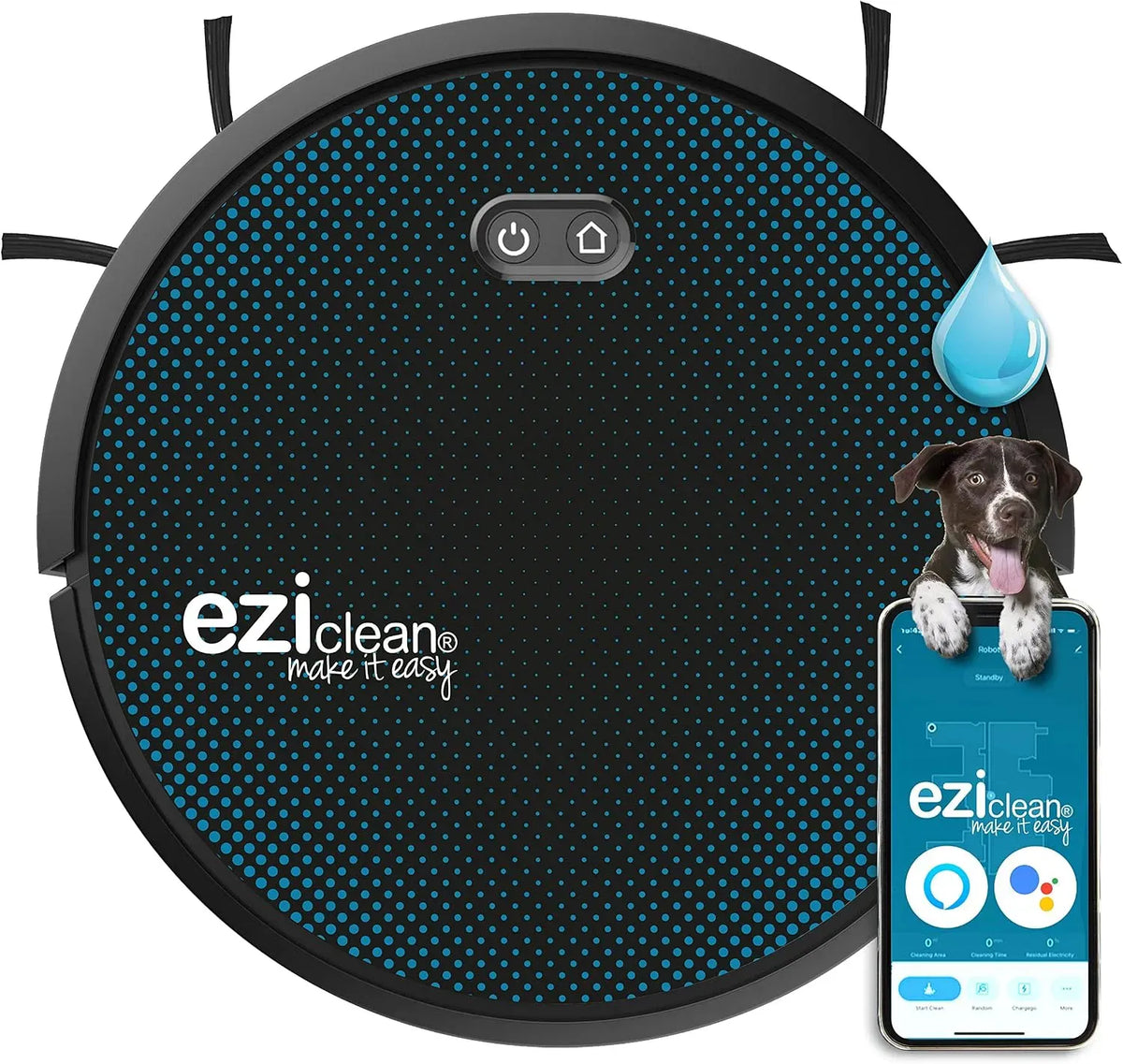 Robot aspirateur, EZICLEAN x550, noir, aspirateur robot, Robot aspirateur Laveur connecté Aqua Connect Noir