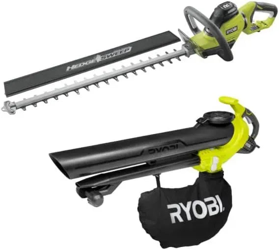 RHT6160RS 3en1 Pack RYOBI Taille-Haies électrique 600W RHT6160RS, Souffleur aspiro-broyeur électrique 3000W 3en1 RBV3000CESV