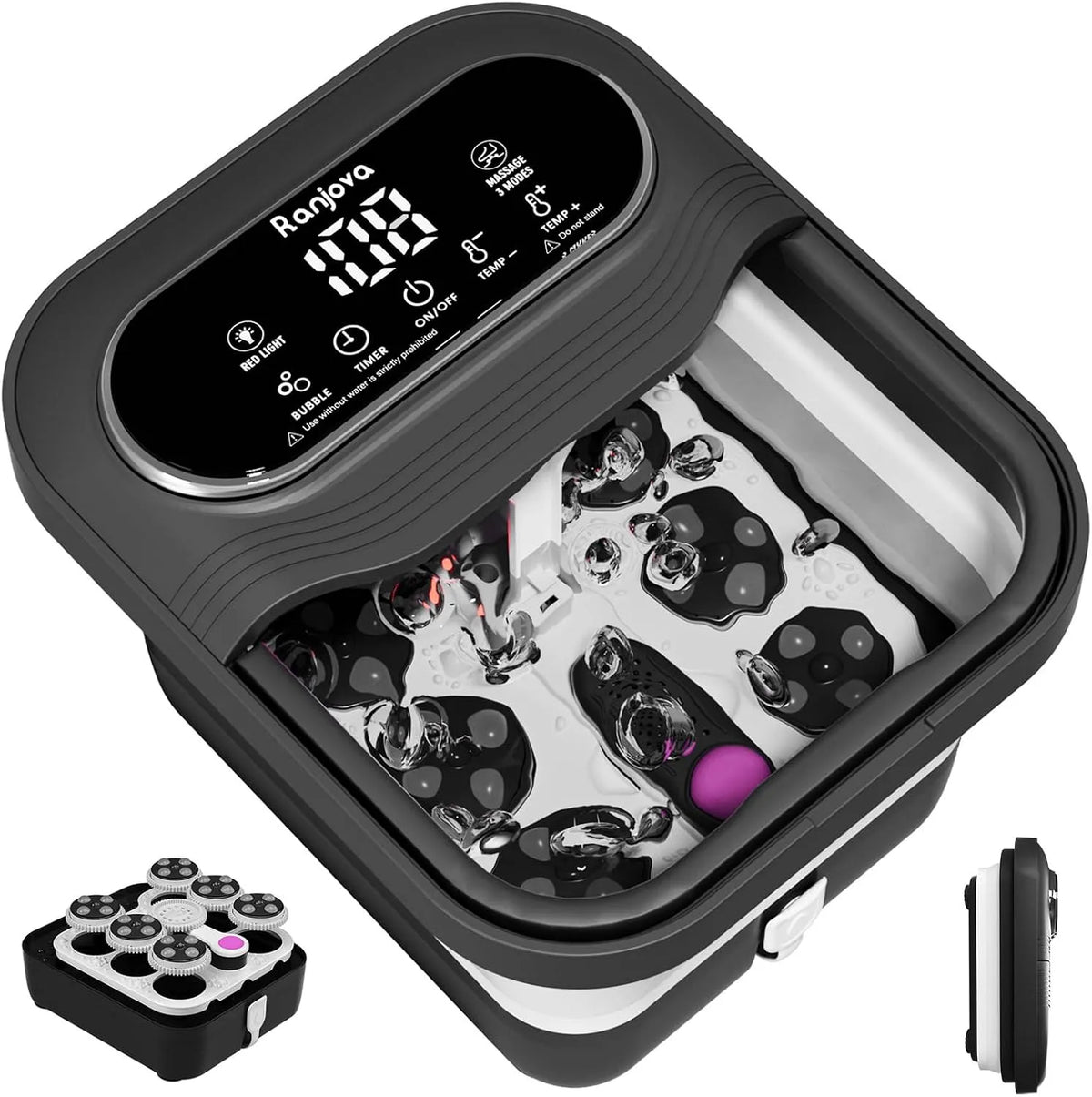 contrôle de la température et 24 boules de massage shiatsu motorisées, bulles, Ranjova Bain de pieds avec massage électrique rotatif, bain à remous