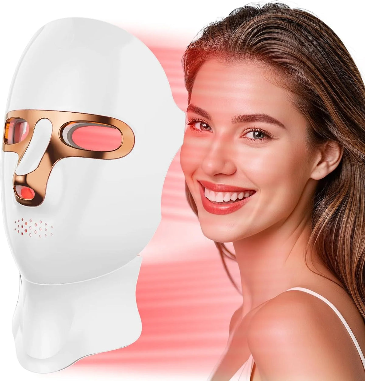 Masque facial LED, Masque LED anti-âge et thérapie de la lumière du cou, 7 couleurs lumière rouge et lumière infrarouge proche, 120 LED, Coque rigide
