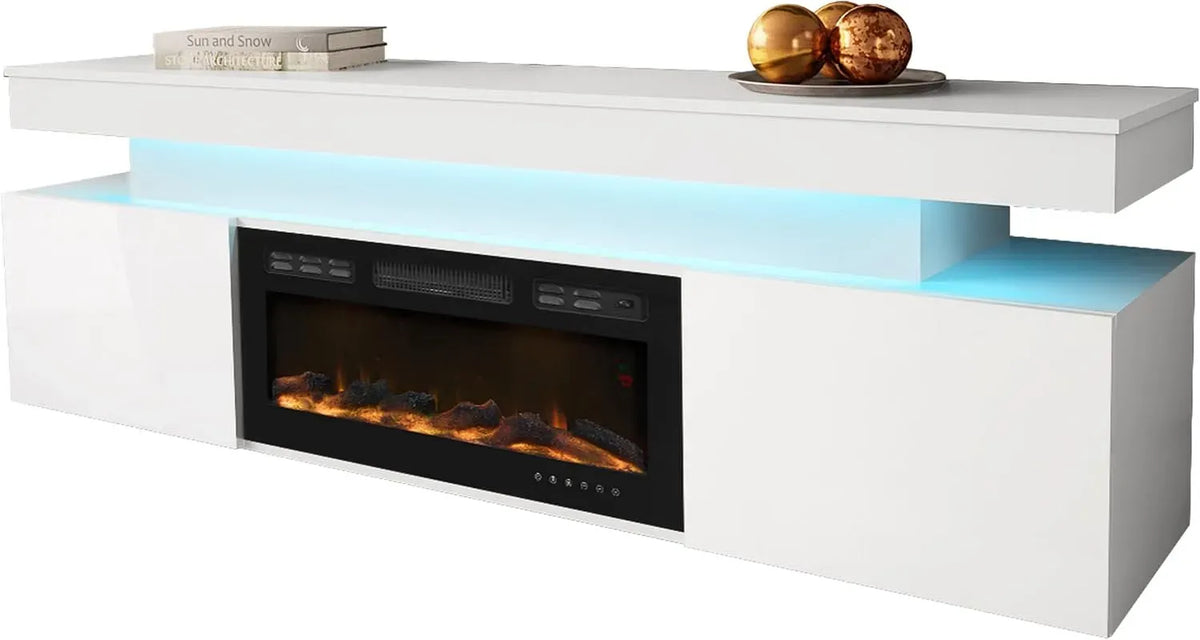 Meuble TV EF 2D Mirjan24, blanc, Flamme LED Réaliste