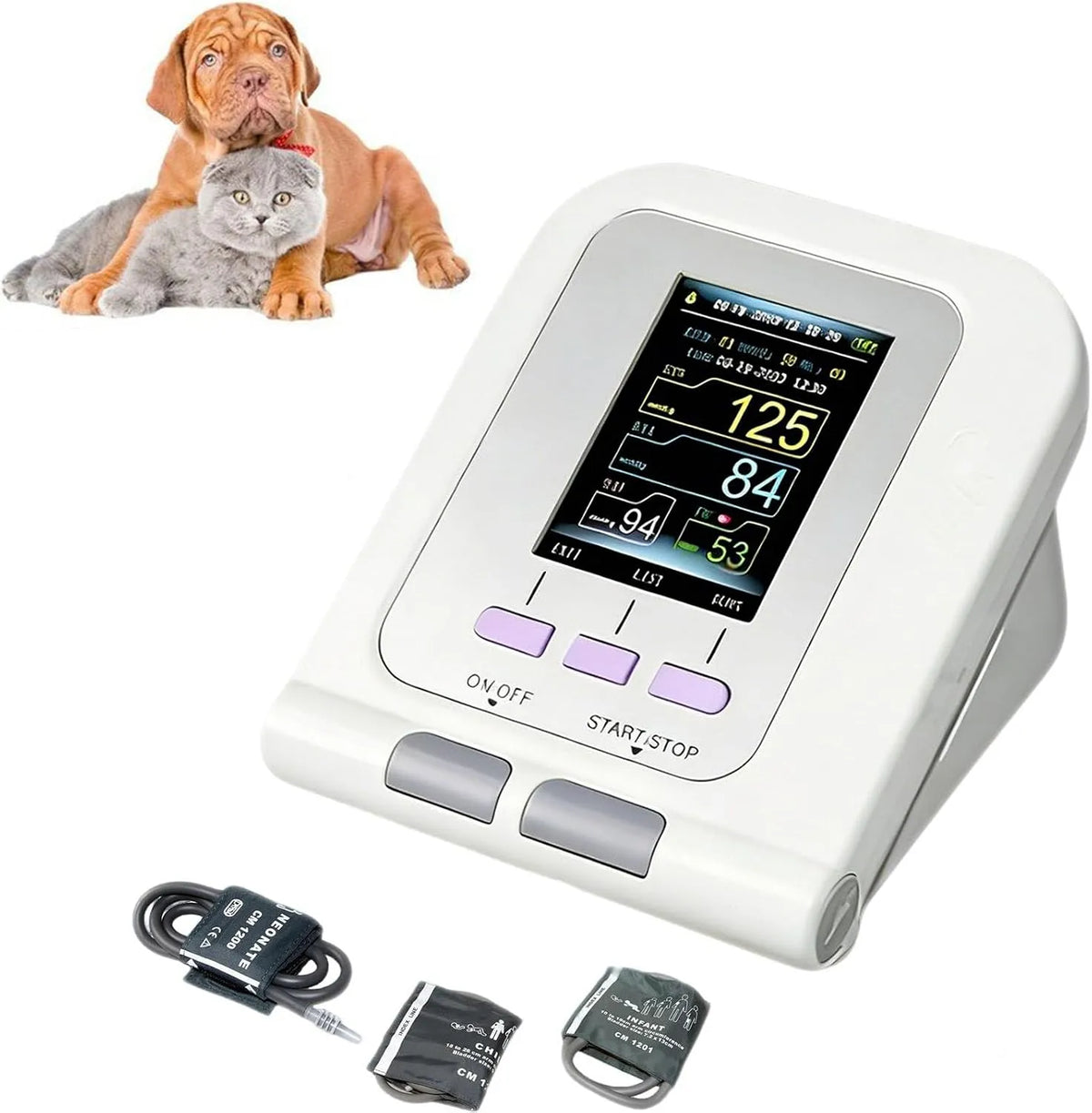 Tensiomètre Vétérinaire, Tensiomètre numérique vétérinaire, tensiomètre électronique àet 3 Poignets, Sphygmomanomètre Électronique Vétérinaire, pour
