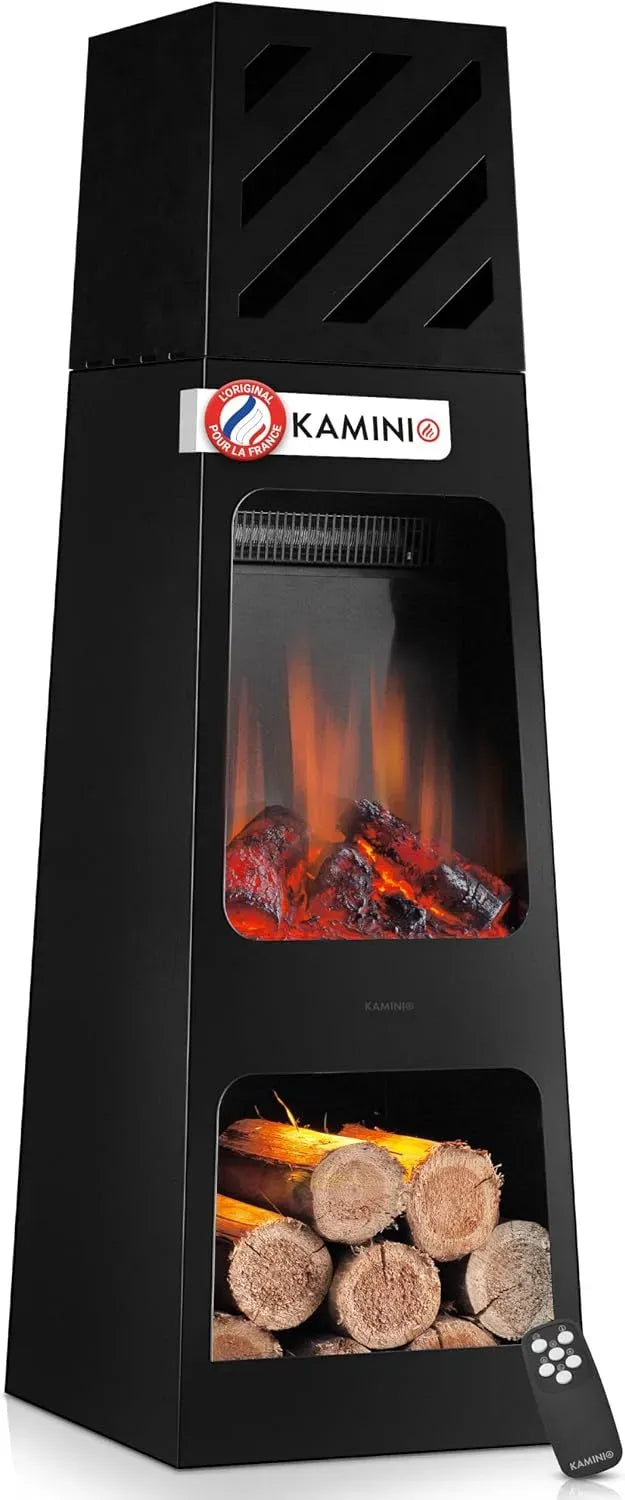 Radiateur électrique, KAMINIO, extérieur, effet 3D, lumière d' Ambiance LED, Effet de Flamme 3D