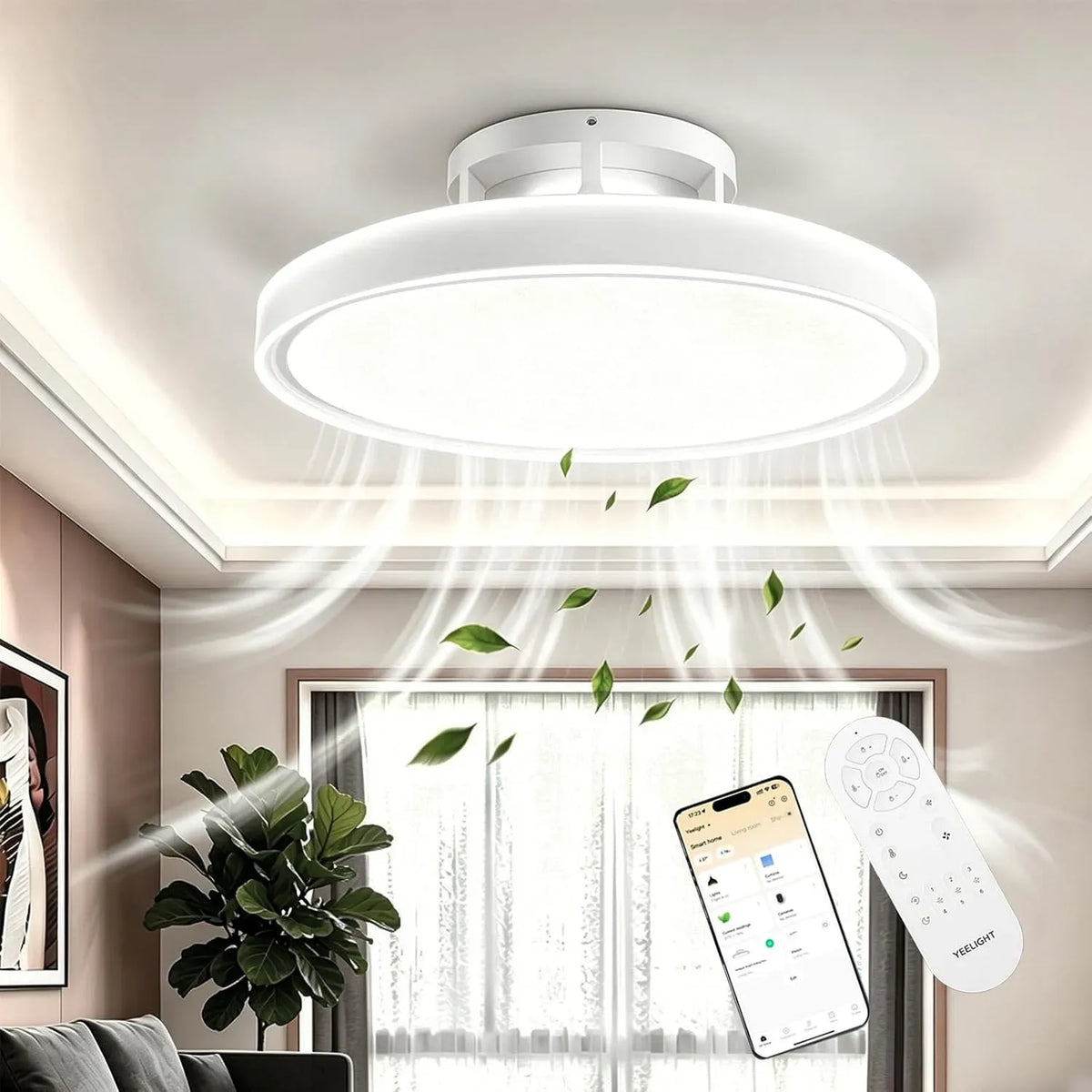 Ventilateur, 74 W, minuteur, décoration de salon, silencieux, Dimmable et Silencieux, 6 Vitesses avec Télécommande Minuterie